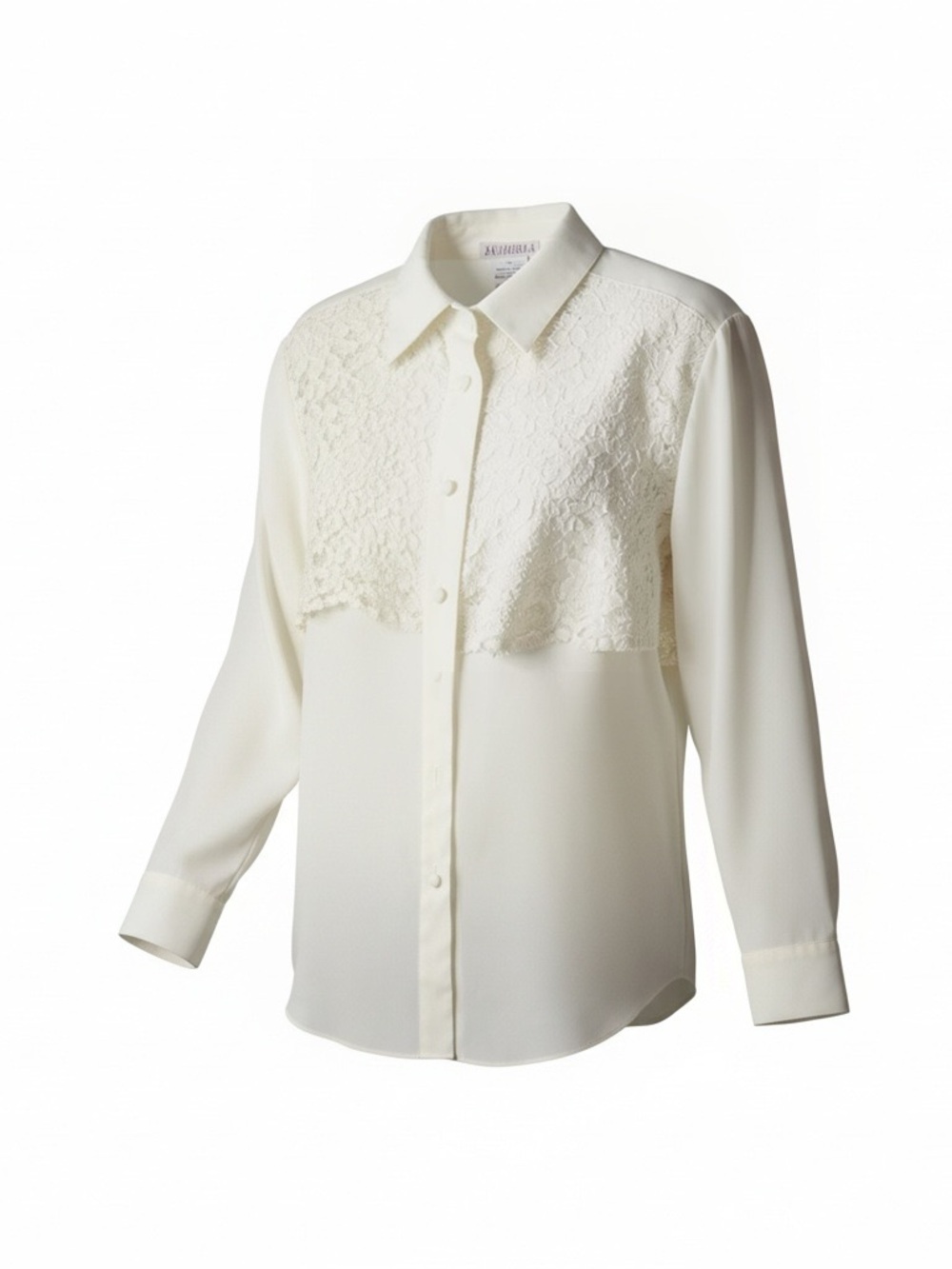 Sellecca Lace Yoke Button Down Blouse Womens 12 Cream Like New Romantic Floral